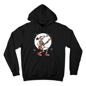 Christmas Santa Skeletons Playing Guitar Bass Guitarist Hoodie