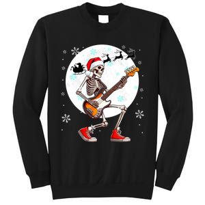 Christmas Santa Skeletons Playing Guitar Bass Guitarist Sweatshirt