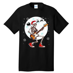 Christmas Santa Skeletons Playing Guitar Bass Guitarist Tall T-Shirt