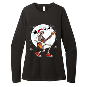 Christmas Santa Skeletons Playing Guitar Bass Guitarist Womens CVC Long Sleeve Shirt