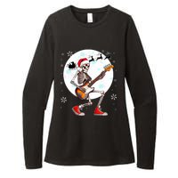 Christmas Santa Skeletons Playing Guitar Bass Guitarist Womens CVC Long Sleeve Shirt