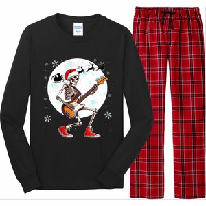 Christmas Santa Skeletons Playing Guitar Bass Guitarist Long Sleeve Pajama Set