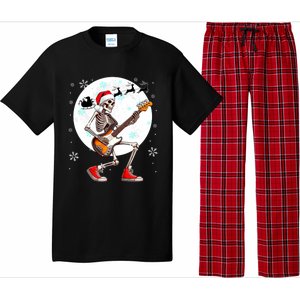 Christmas Santa Skeletons Playing Guitar Bass Guitarist Pajama Set