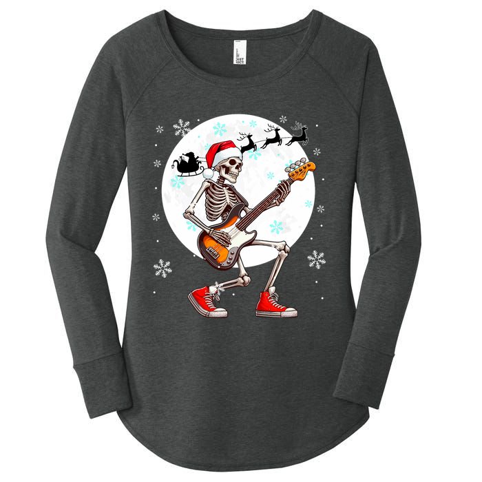 Christmas Santa Skeletons Playing Guitar Bass Guitarist Women's Perfect Tri Tunic Long Sleeve Shirt