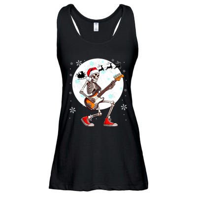 Christmas Santa Skeletons Playing Guitar Bass Guitarist Ladies Essential Flowy Tank