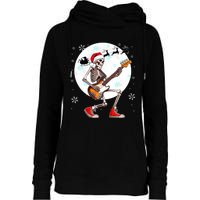 Christmas Santa Skeletons Playing Guitar Bass Guitarist Womens Funnel Neck Pullover Hood