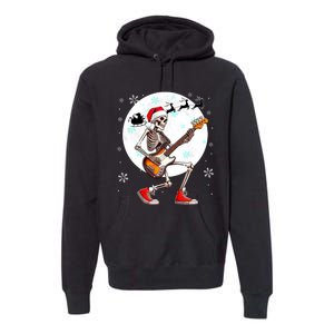 Christmas Santa Skeletons Playing Guitar Bass Guitarist Premium Hoodie