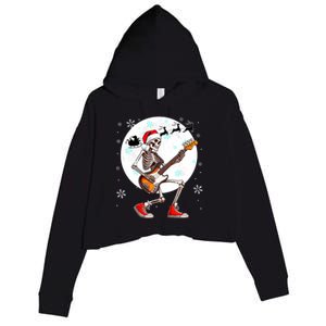 Christmas Santa Skeletons Playing Guitar Bass Guitarist Crop Fleece Hoodie