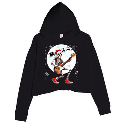 Christmas Santa Skeletons Playing Guitar Bass Guitarist Crop Fleece Hoodie