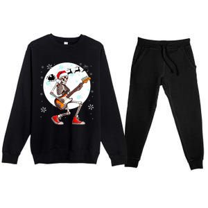 Christmas Santa Skeletons Playing Guitar Bass Guitarist Premium Crewneck Sweatsuit Set