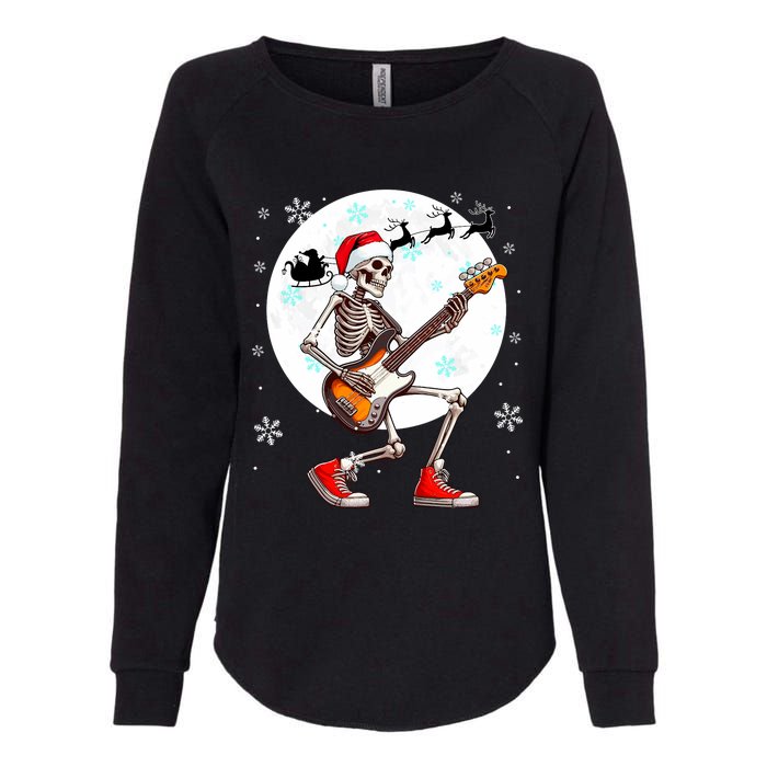 Christmas Santa Skeletons Playing Guitar Bass Guitarist Womens California Wash Sweatshirt