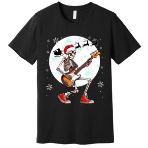 Christmas Santa Skeletons Playing Guitar Bass Guitarist Premium T-Shirt