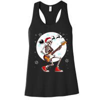 Christmas Santa Skeletons Playing Guitar Bass Guitarist Women's Racerback Tank