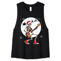 Christmas Santa Skeletons Playing Guitar Bass Guitarist Women's Racerback Cropped Tank