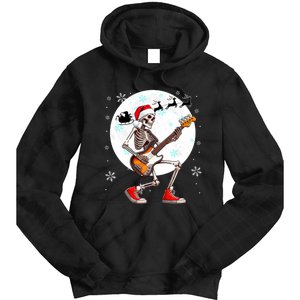 Christmas Santa Skeletons Playing Guitar Bass Guitarist Tie Dye Hoodie