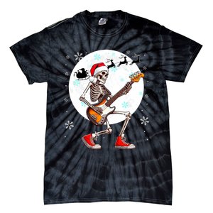 Christmas Santa Skeletons Playing Guitar Bass Guitarist Tie-Dye T-Shirt