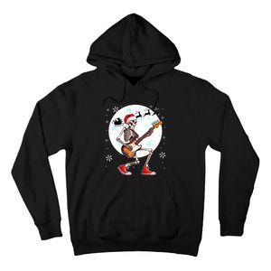 Christmas Santa Skeletons Playing Guitar Bass Guitarist Tall Hoodie