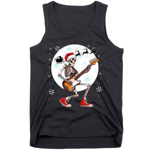 Christmas Santa Skeletons Playing Guitar Bass Guitarist Tank Top