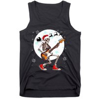 Christmas Santa Skeletons Playing Guitar Bass Guitarist Tank Top