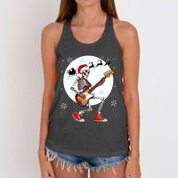 Christmas Santa Skeletons Playing Guitar Bass Guitarist Women's Knotted Racerback Tank