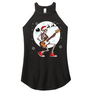 Christmas Santa Skeletons Playing Guitar Bass Guitarist Women's Perfect Tri Rocker Tank