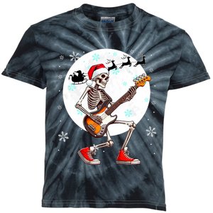 Christmas Santa Skeletons Playing Guitar Bass Guitarist Kids Tie-Dye T-Shirt