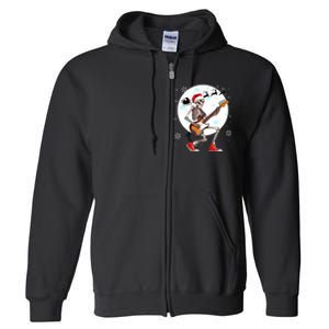 Christmas Santa Skeletons Playing Guitar Bass Guitarist Full Zip Hoodie