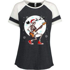 Christmas Santa Skeletons Playing Guitar Bass Guitarist Enza Ladies Jersey Colorblock Tee