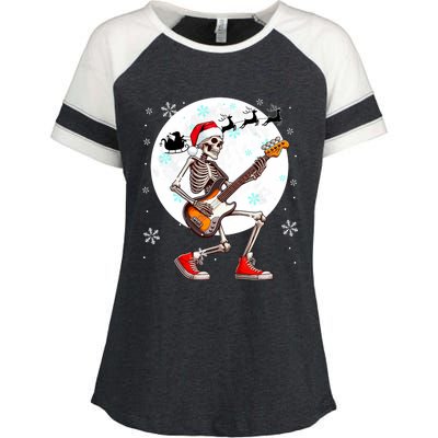 Christmas Santa Skeletons Playing Guitar Bass Guitarist Enza Ladies Jersey Colorblock Tee