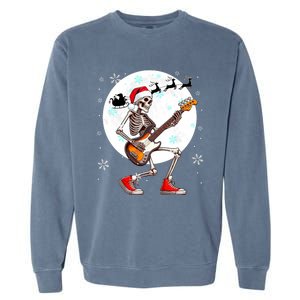 Christmas Santa Skeletons Playing Guitar Bass Guitarist Garment-Dyed Sweatshirt