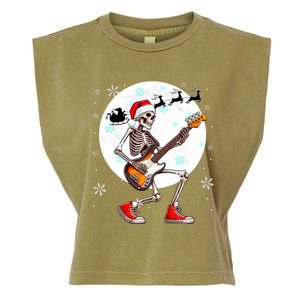 Christmas Santa Skeletons Playing Guitar Bass Guitarist Garment-Dyed Women's Muscle Tee