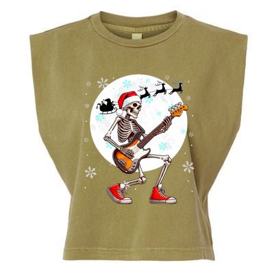 Christmas Santa Skeletons Playing Guitar Bass Guitarist Garment-Dyed Women's Muscle Tee