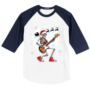 Christmas Santa Skeletons Playing Guitar Bass Guitarist Baseball Sleeve Shirt