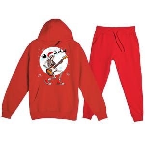 Christmas Santa Skeletons Playing Guitar Bass Guitarist Premium Hooded Sweatsuit Set