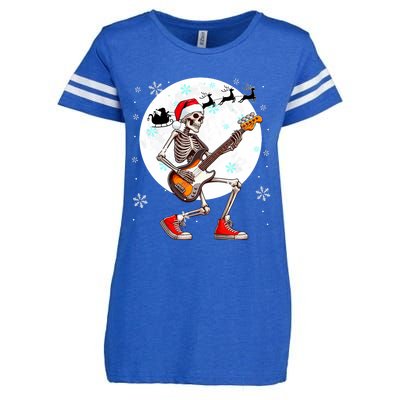 Christmas Santa Skeletons Playing Guitar Bass Guitarist Enza Ladies Jersey Football T-Shirt