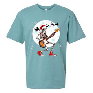 Christmas Santa Skeletons Playing Guitar Bass Guitarist Sueded Cloud Jersey T-Shirt