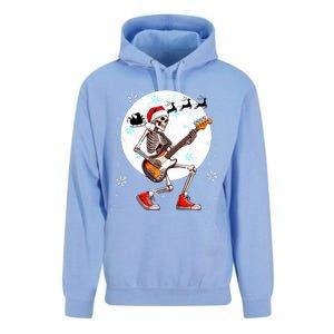 Christmas Santa Skeletons Playing Guitar Bass Guitarist Unisex Surf Hoodie