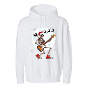 Christmas Santa Skeletons Playing Guitar Bass Guitarist Garment-Dyed Fleece Hoodie