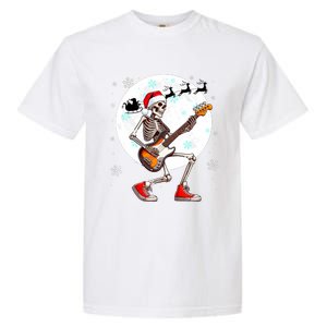 Christmas Santa Skeletons Playing Guitar Bass Guitarist Garment-Dyed Heavyweight T-Shirt