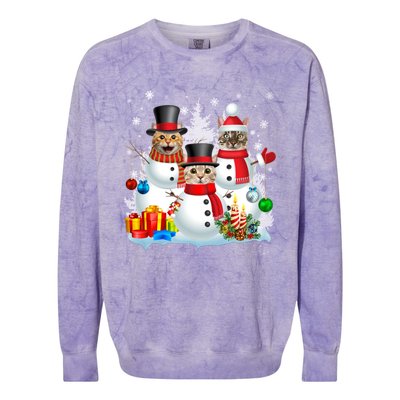 Cat Snow Santa Christmas Light Cat Mom Cat Dad Cat Lover Gift Colorblast Crewneck Sweatshirt