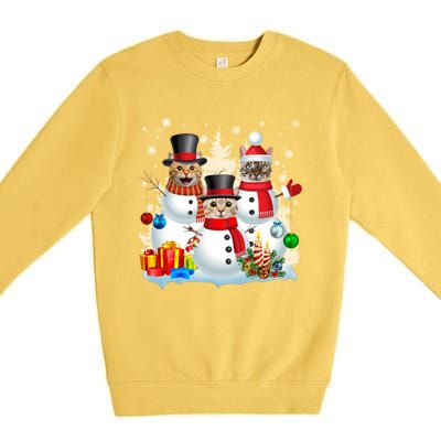 Cat Snow Santa Christmas Light Cat Mom Cat Dad Cat Lover Gift Premium Crewneck Sweatshirt