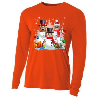 Cat Snow Santa Christmas Light Cat Mom Cat Dad Cat Lover Gift Cooling Performance Long Sleeve Crew