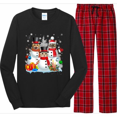 Cat Snow Santa Christmas Light Cat Mom Cat Dad Cat Lover Gift Long Sleeve Pajama Set