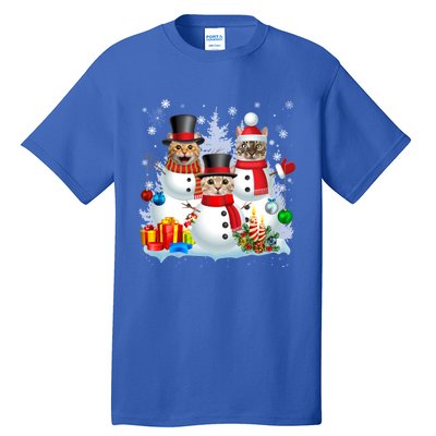 Cat Snow Santa Christmas Light Cat Mom Cat Dad Cat Lover Gift Tall T-Shirt