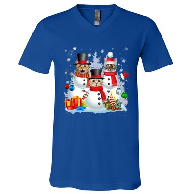 Cat Snow Santa Christmas Light Cat Mom Cat Dad Cat Lover Gift V-Neck T-Shirt