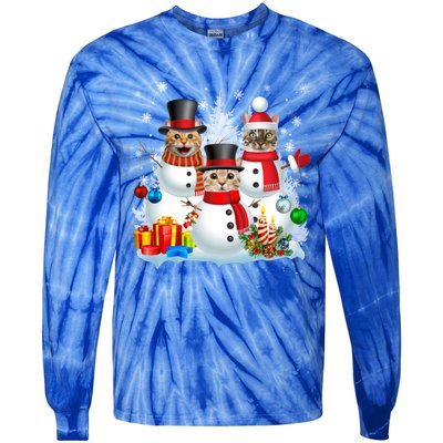 Cat Snow Santa Christmas Light Cat Mom Cat Dad Cat Lover Gift Tie-Dye Long Sleeve Shirt