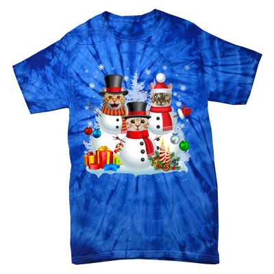 Cat Snow Santa Christmas Light Cat Mom Cat Dad Cat Lover Gift Tie-Dye T-Shirt