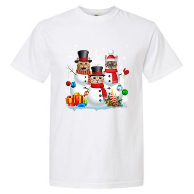 Cat Snow Santa Christmas Light Cat Mom Cat Dad Cat Lover Gift Garment-Dyed Heavyweight T-Shirt