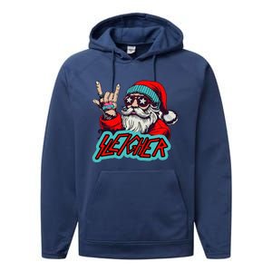 Christmas Sleigher Santa Rock Xmas Rocker Performance Fleece Hoodie