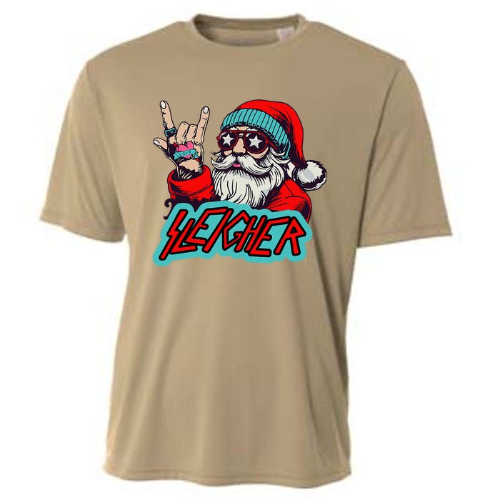 Christmas Sleigher Santa Rock Xmas Rocker Cooling Performance Crew T-Shirt